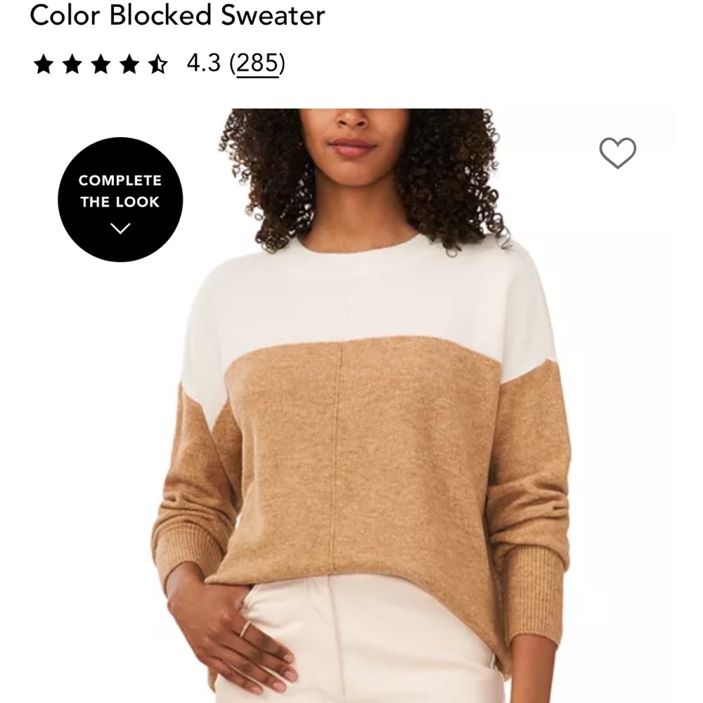 Vince Camuto Cream and Tan Crew Neck Sweater